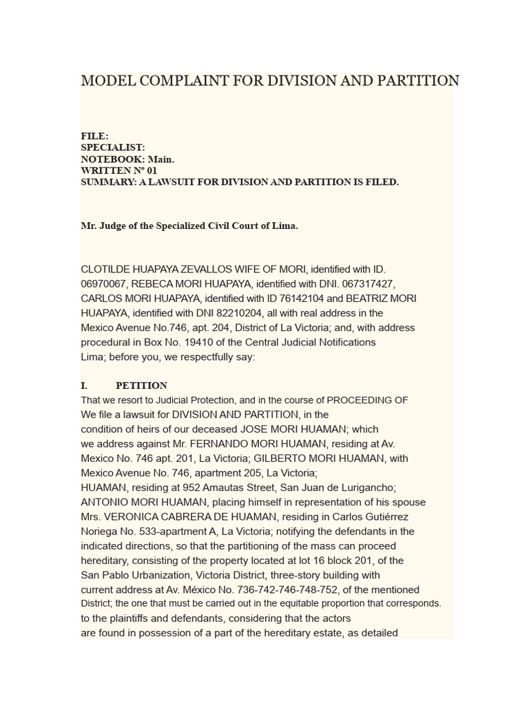 Lawsuit for Division and Partition | PDF | Lawsuit | Inheritance