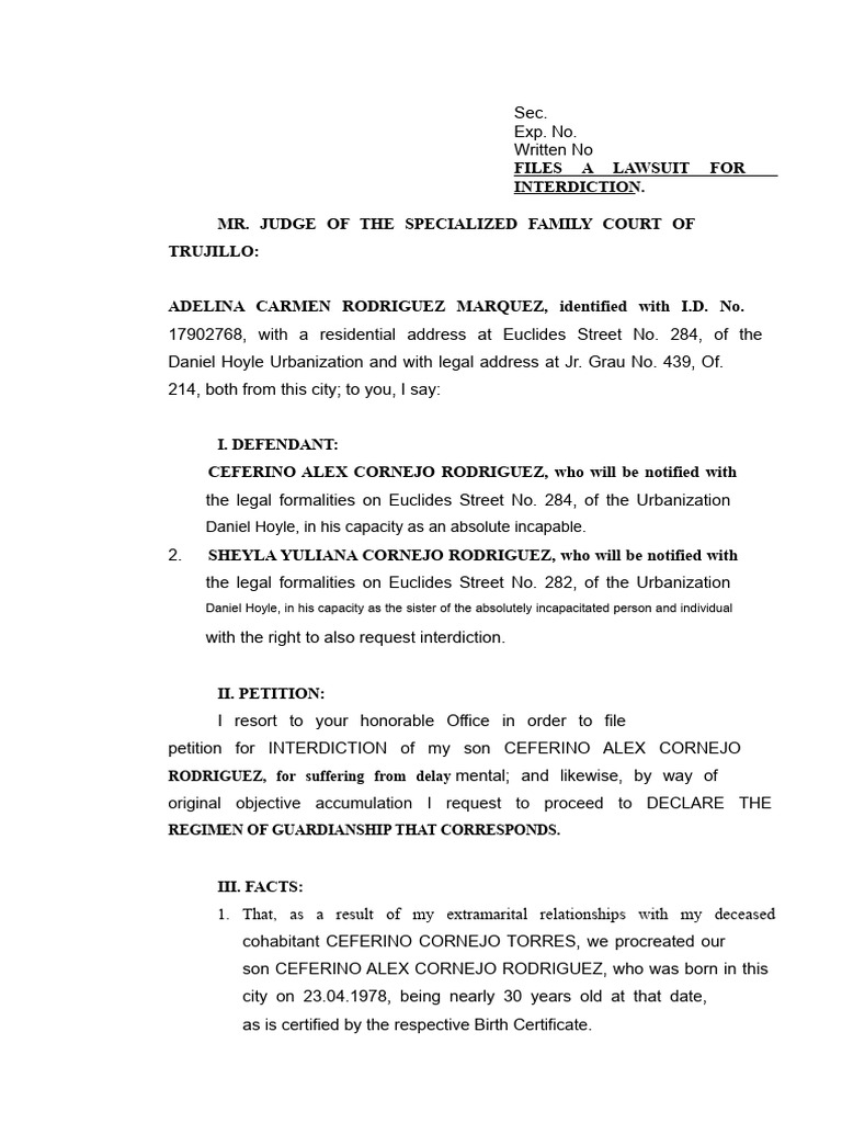 Interdiction Petition for Ceferino Cornejo | PDF | Legal Guardian ...