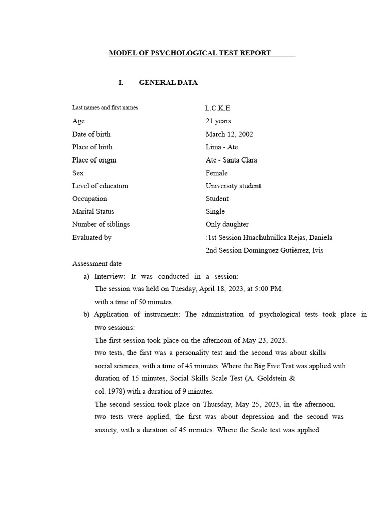Psychological Test Report Overview | PDF | Major Depressive Disorder ...