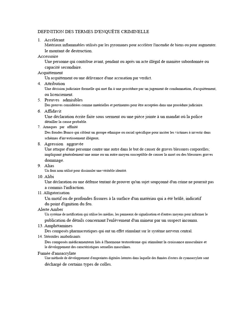 Termes clés de l'enquête criminelle | PDF | Crimes | Crime et violence