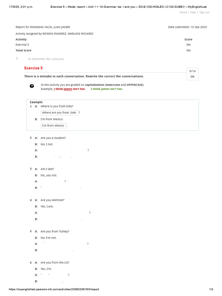 Exercise 5 - Mode - Report - Unit 1 - 1A Grammar - Be - I and You - SD ...
