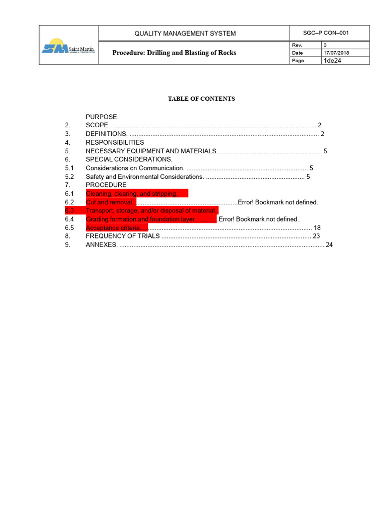 Drilling and Blasting Procedure Guide | PDF | Personal Protective ...