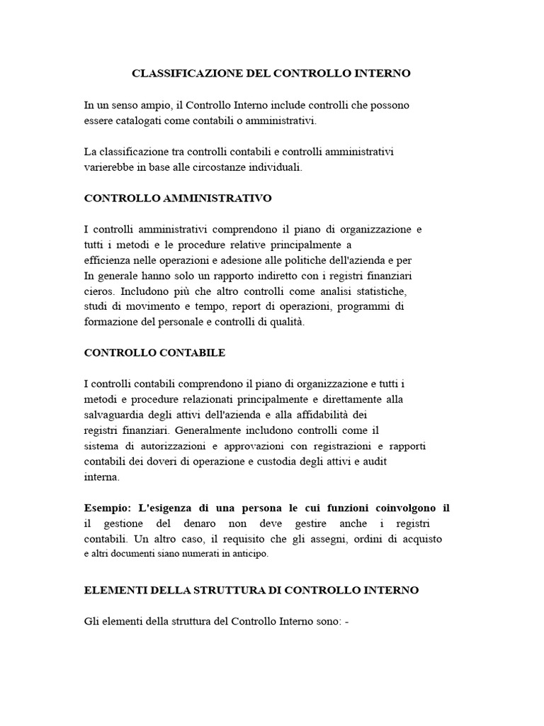 Classificazione Del Controllo Interno | PDF