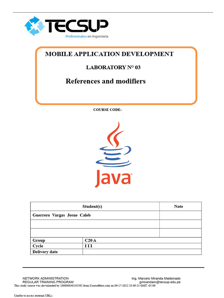 Lab 03 Mobile Application Development References and Modifiers 2019 2 ...