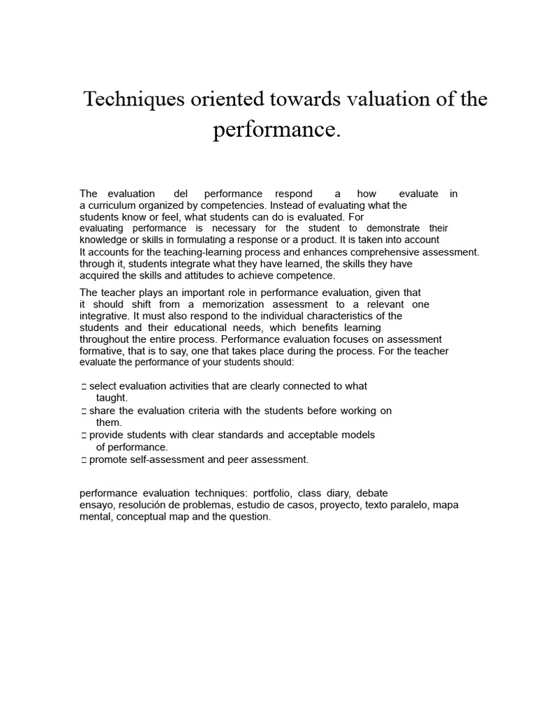 Performance Evaluation Techniques in Education | PDF | Educational ...