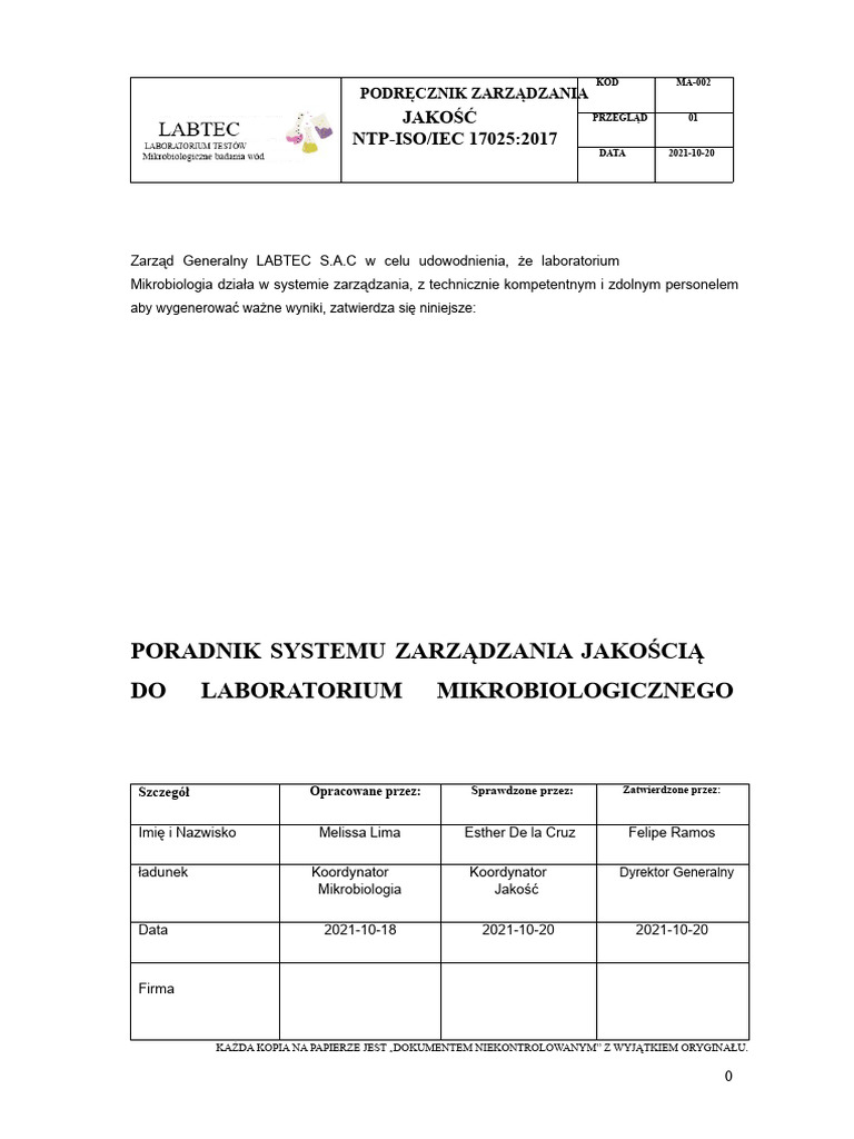 Ręcznik Jakości Iso 17025-Labtec | PDF
