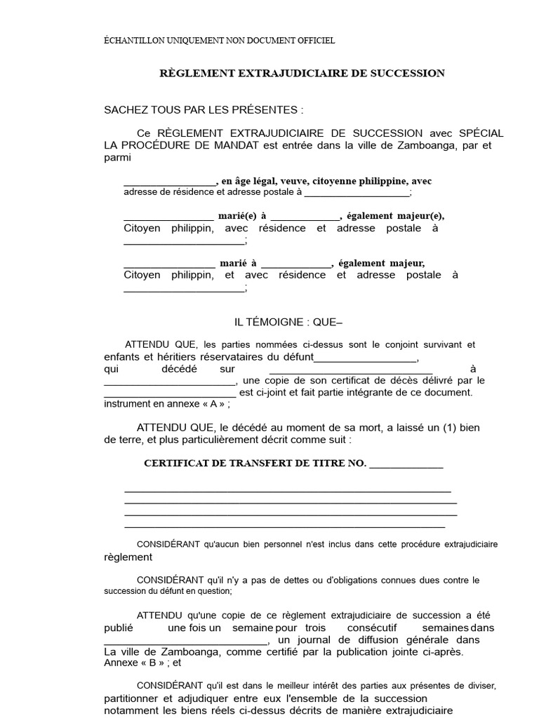 Règlement Extrajudiciaire de Succession | PDF