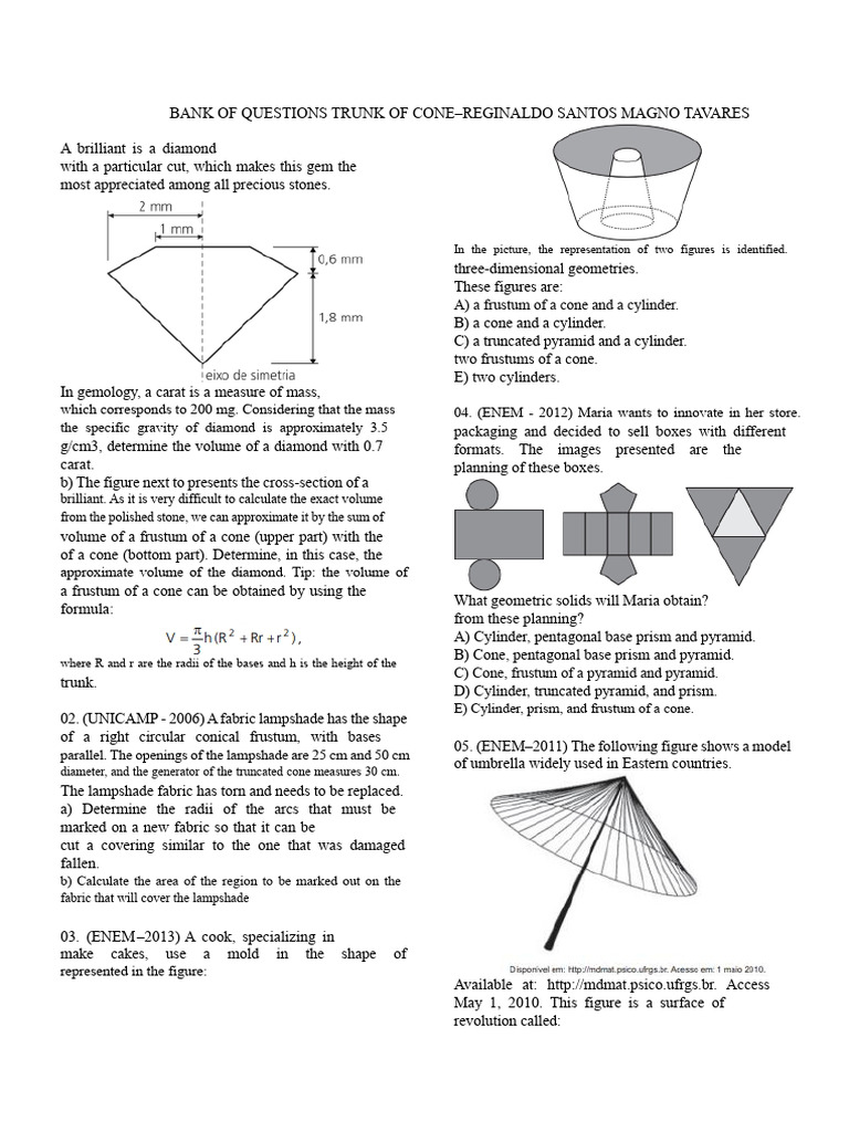 Questions on Cone Geometry and Volume | PDF | Area | Volume