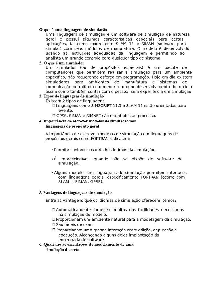Linguagens e Simuladores de Simulação | PDF | Linguagem de programação ...