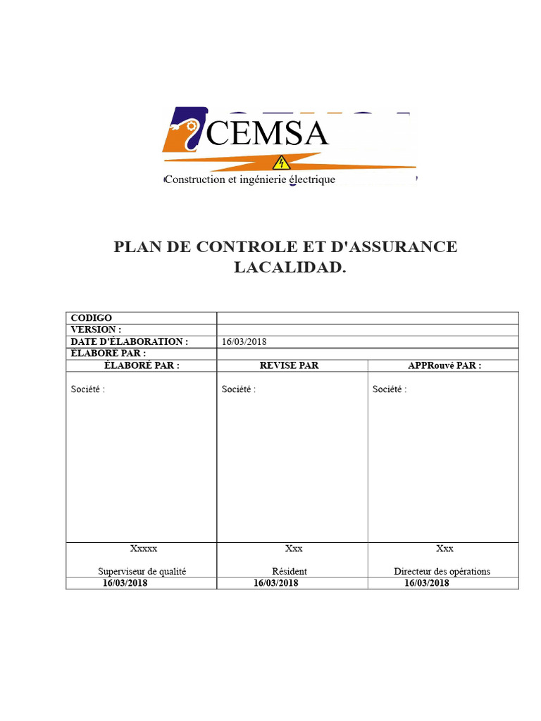Plan de Contrôle de Qualité CEMSA | PDF | Management de la qualité ...