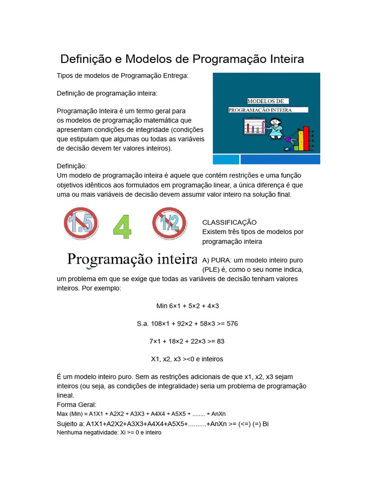 Modelos de Programação Inteira Explicados | PDF | Programação linear ...