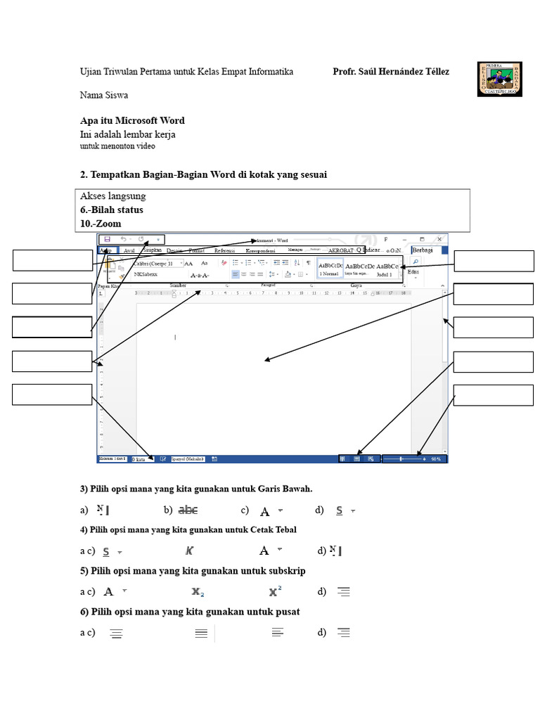 Ujian Microsoft Word Kelas 4 Informatika | PDF