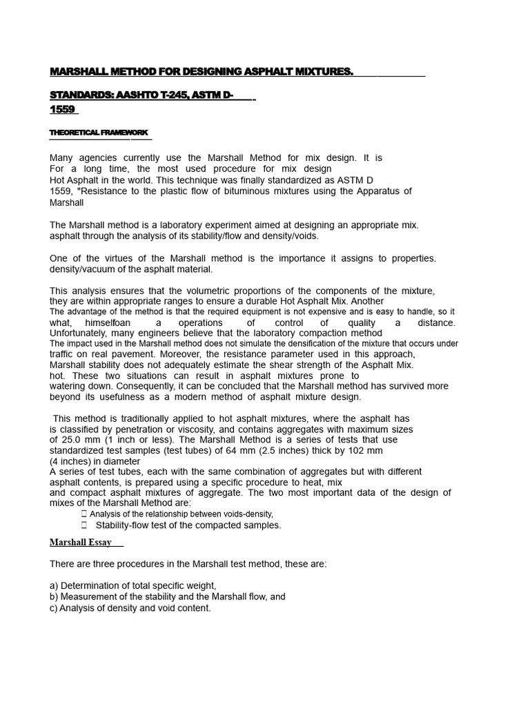 Marshall Method for Asphalt Mix Design | PDF | Construction Aggregate ...