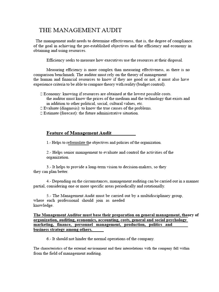 Management Audit: Methodology & Benefits | PDF | Audit | Internal Control