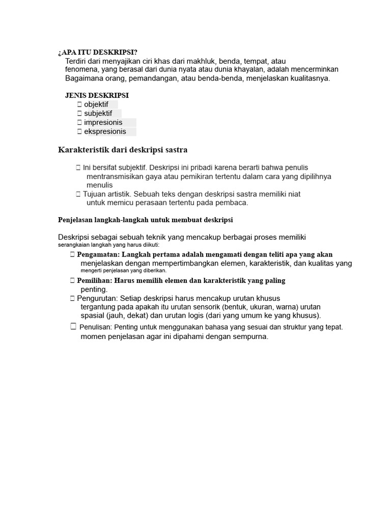 Panduan Lengkap Deskripsi Sastra | PDF