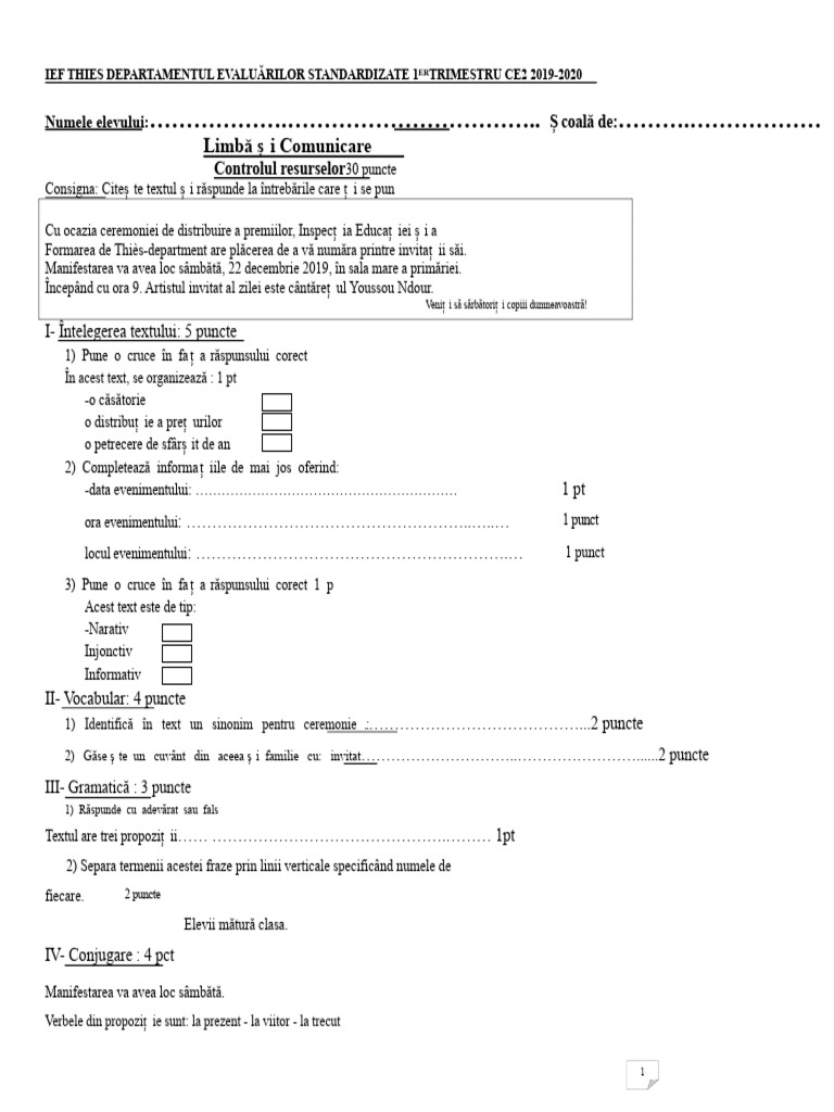 EXAMENUL CE2 Și Corecturi 2019-2020 | PDF