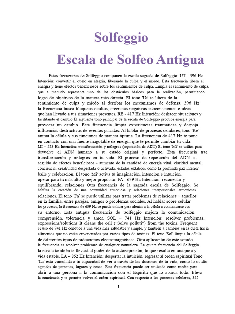Frecuencias de la Escala de Solfeggio | PDF | Frecuencia | Hertz