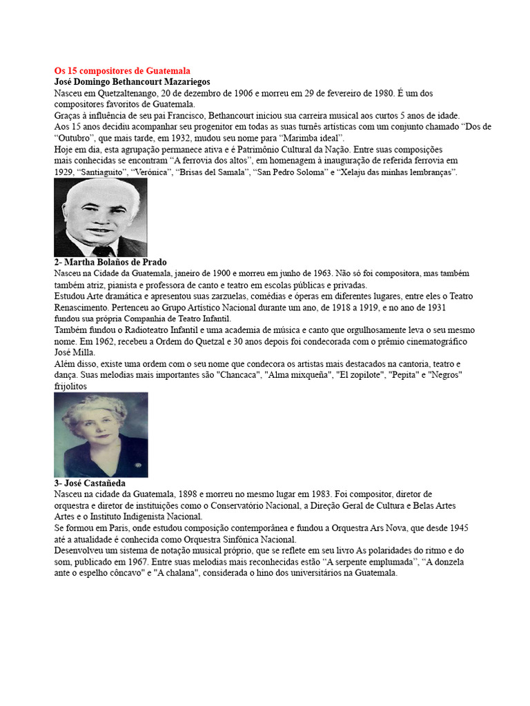 Compositores Famosos da Guatemala | PDF | Guatemala | Orquestras