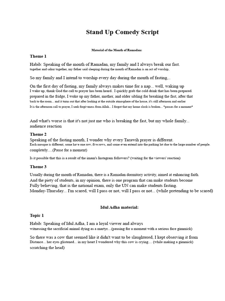 Stand Up Comedy Script (NUFA) PDF | PDF | Ramadan