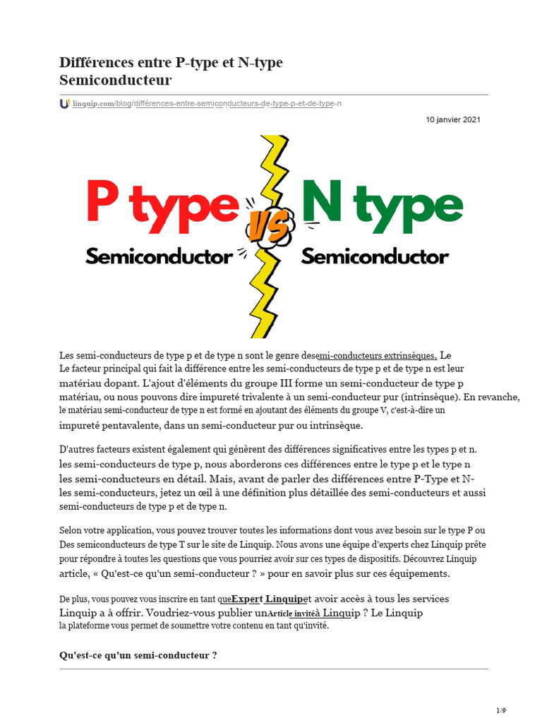 Différences Entre Les Semi-Conducteurs de Type P Et de Type N | PDF ...