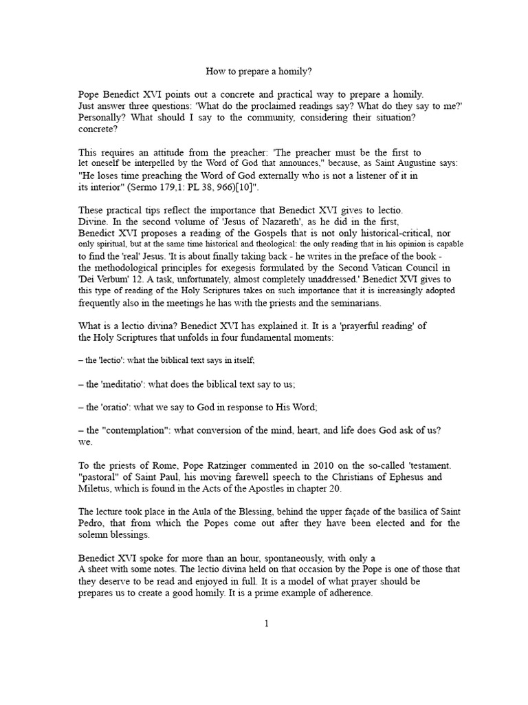 Preparing a Homily: Insights from Benedict XVI | PDF | Lectio Divina ...