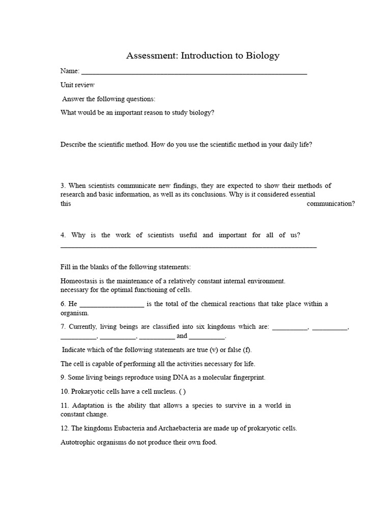 Workshop: Introduction To Biology | PDF | Biology | Cell (Biology)