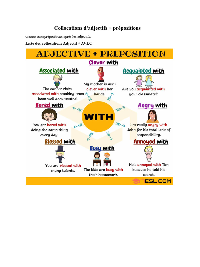 Collocations Adjectifs et Prépositions | PDF