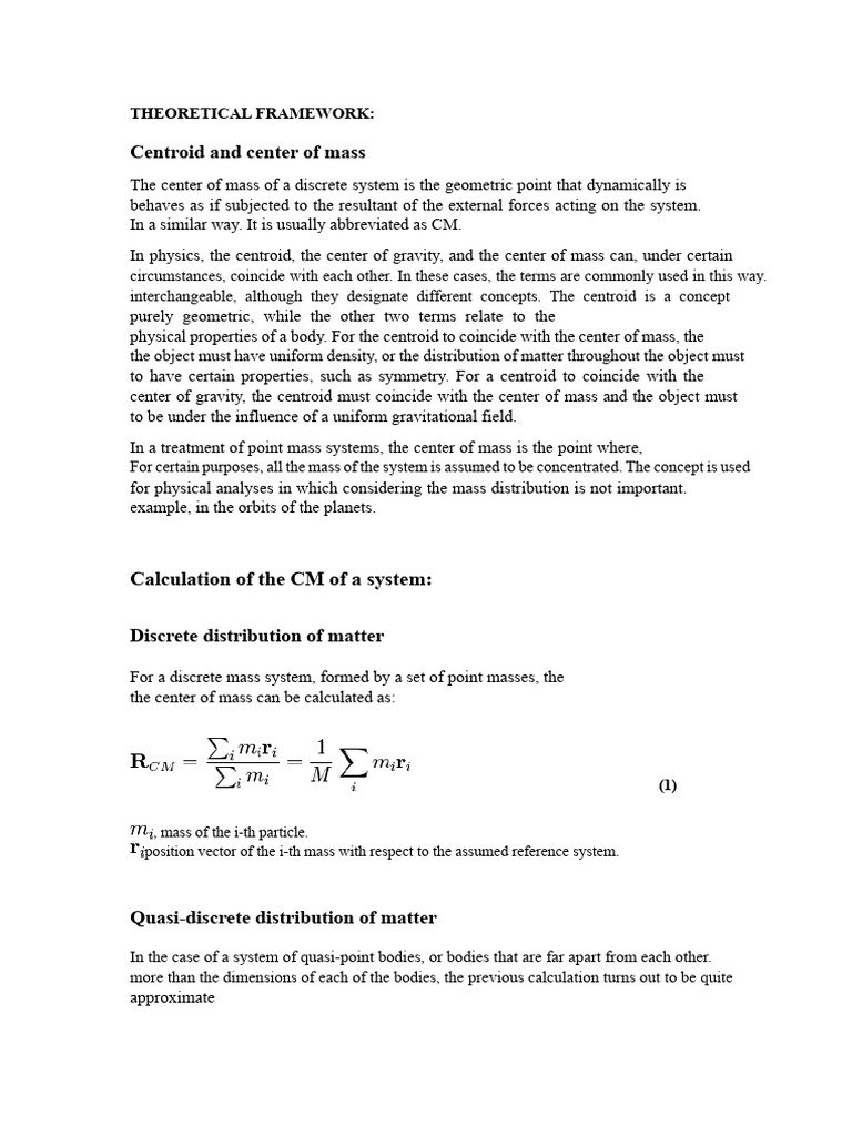 THEORETICAL FRAME Centroid and Center of Mass | PDF | Torque | Rotation ...