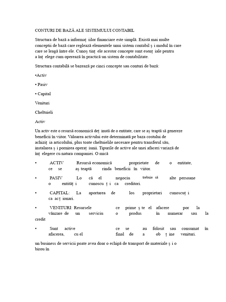 Conturi de Bază Ale Sistemului Contabil | PDF