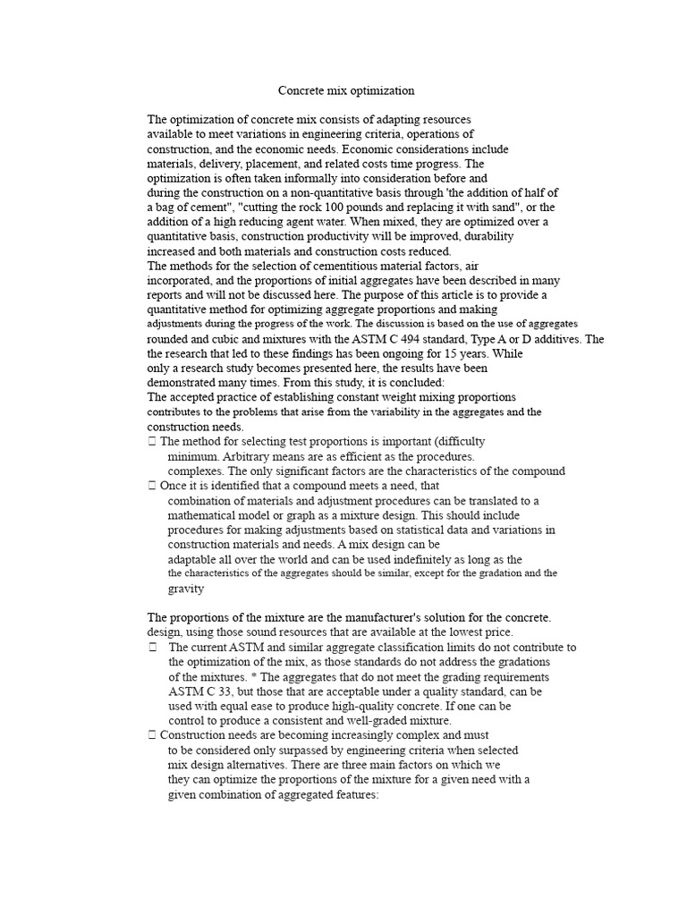 Optimization of Concrete Mix | PDF | Concrete | Construction Aggregate