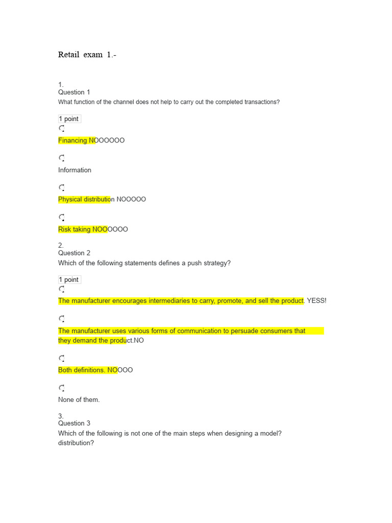 Retail Exam Questions and Answers | PDF | Marketing | Business Process