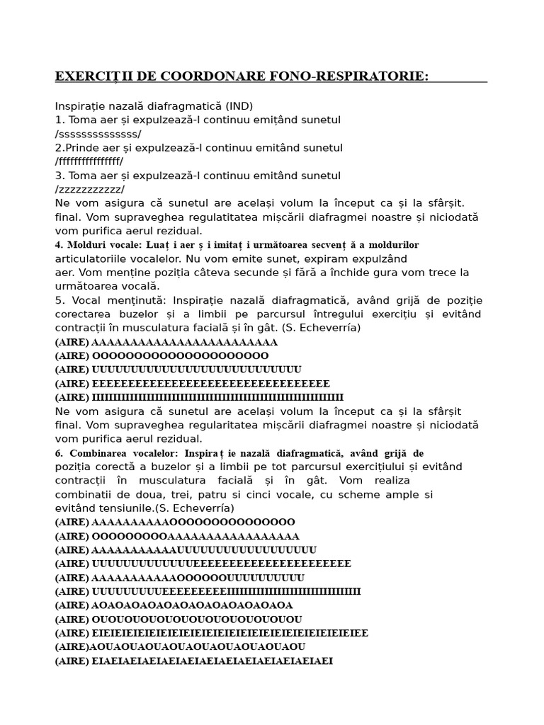Exerciții de Coordonare Fonorespiratorie | PDF