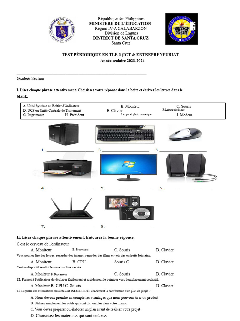 Test Périodique TLE 6: TIC & Entrepreneuriat | PDF | Sodles | Informatique