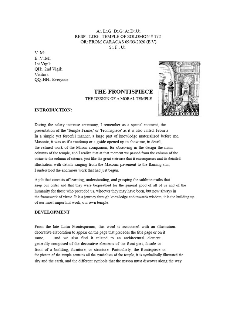 Masonic Frontispiece: Building Virtue | PDF | Knowledge | Virtue