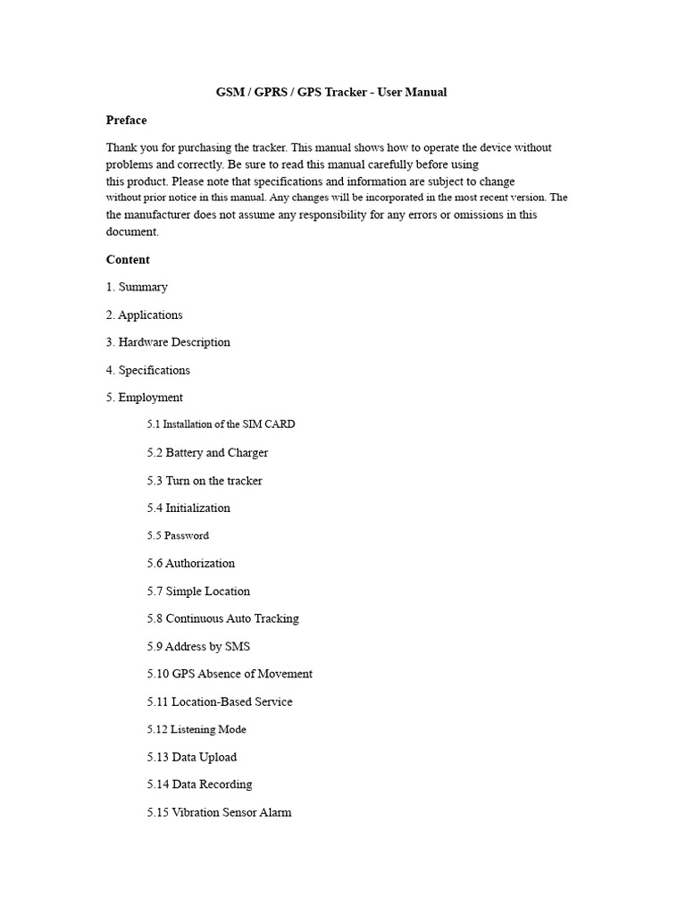 GSM/GPRS/GPS Tracker User Manual | PDF | Global Positioning System ...