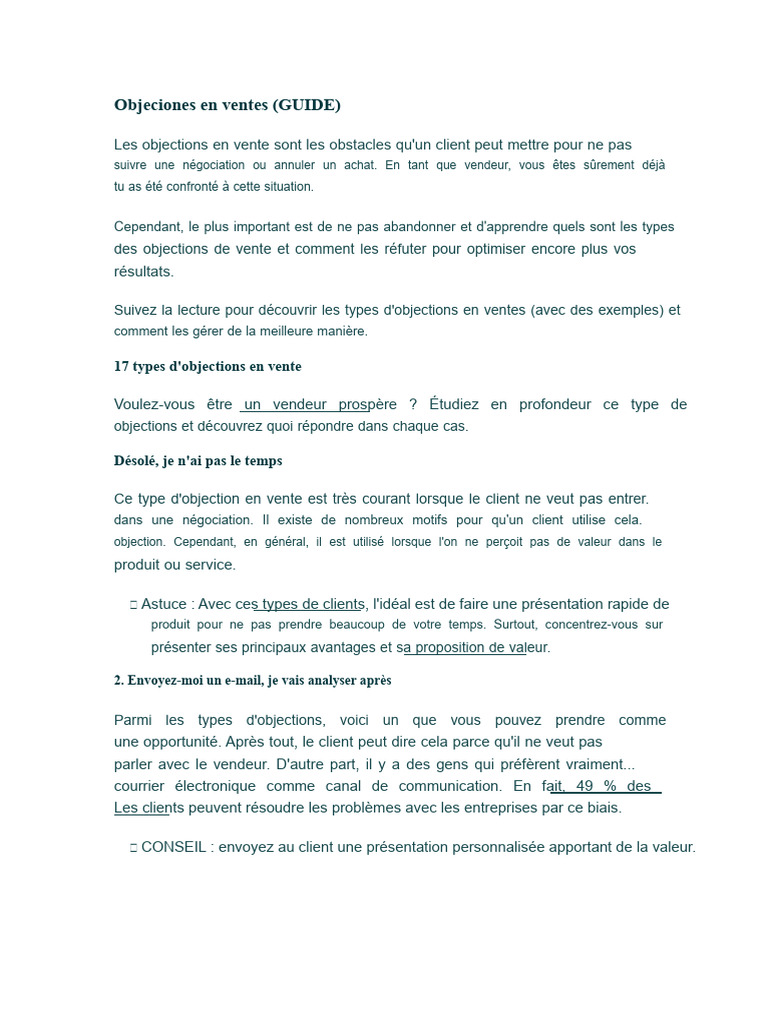 Gérer les objections en vente efficacement | PDF