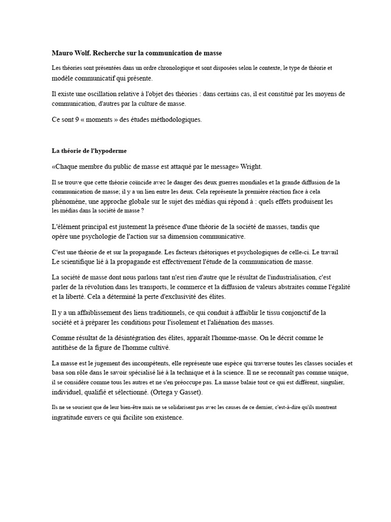 Théories de la communication de masse | PDF | Psychologie | la perception