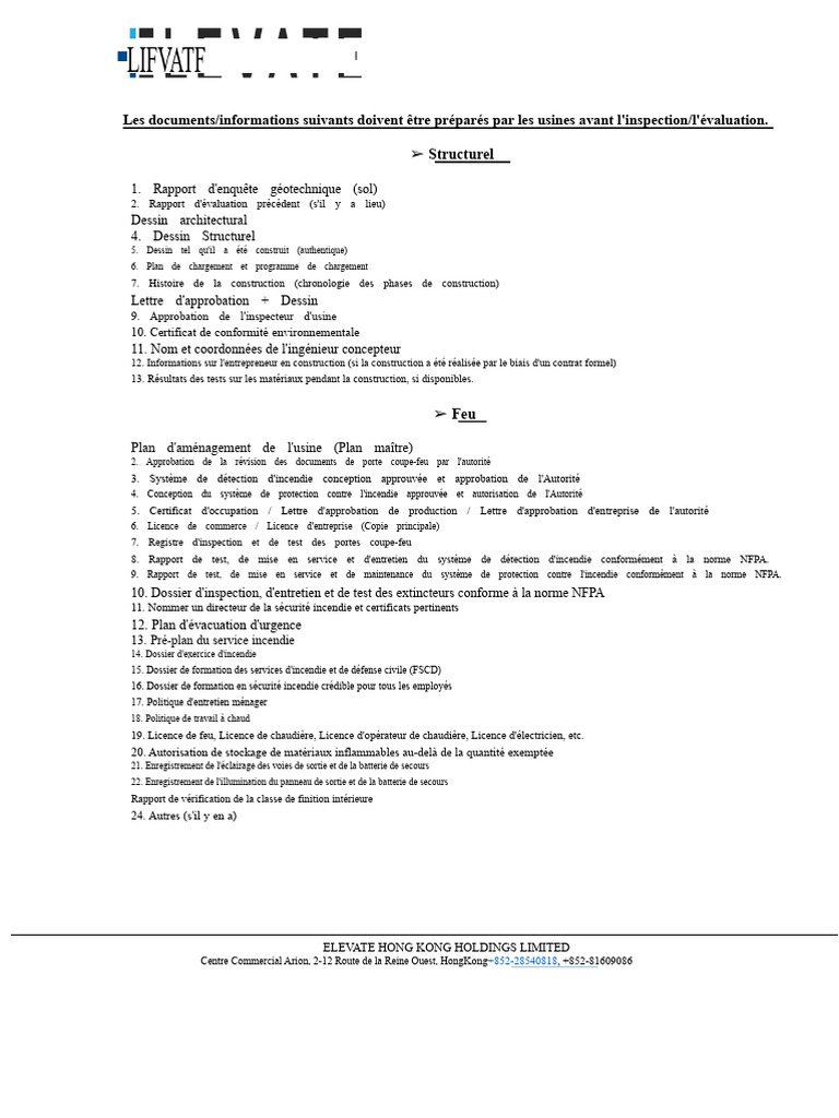 Documents requis avant inspection usine | PDF