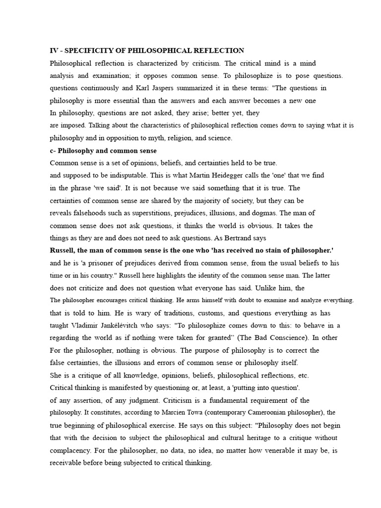 Philosophy's Critical Reflection Explained | PDF | Reason | Science