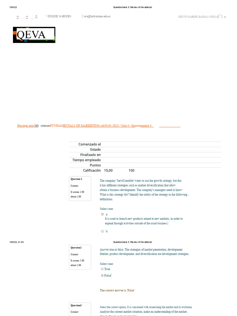 Questionnaire 3 | PDF | Marketing Strategy | Competitive Advantage