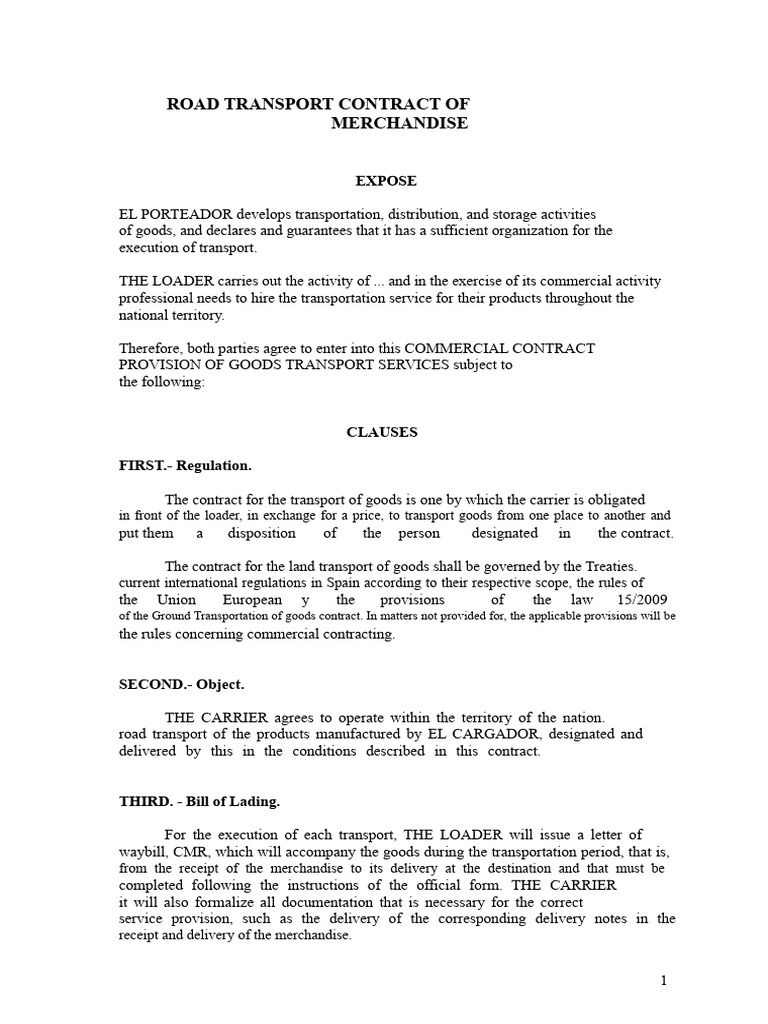 Commercial Road Transport Contract Guide | PDF | Bill Of Lading | Prices