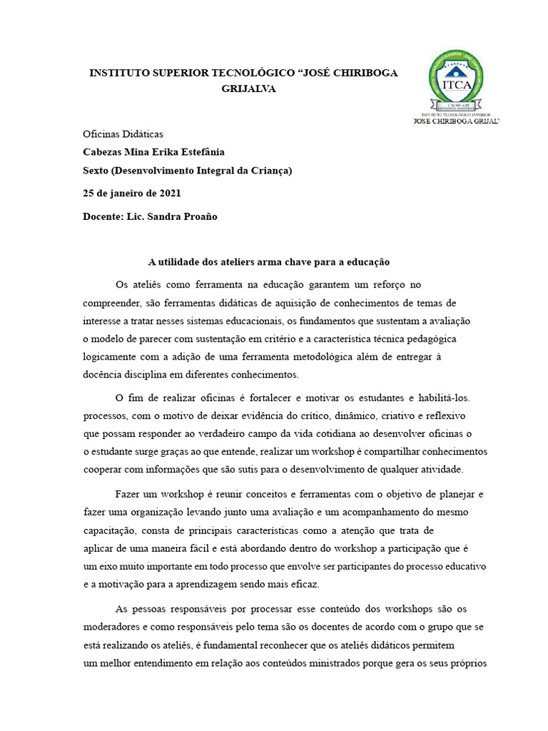 Ateliês Didáticos na Educação Infantil | PDF | Aprendizado | Pedagogia