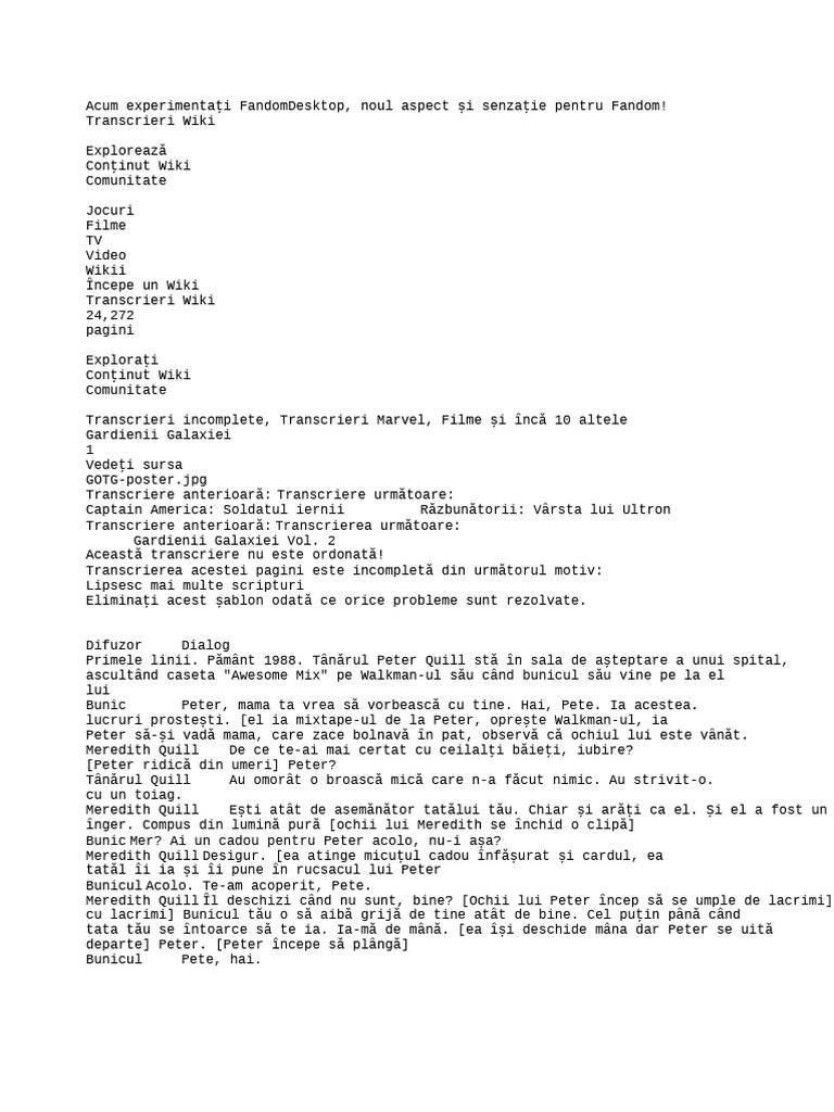 Gardienii Galaxiei Script | PDF