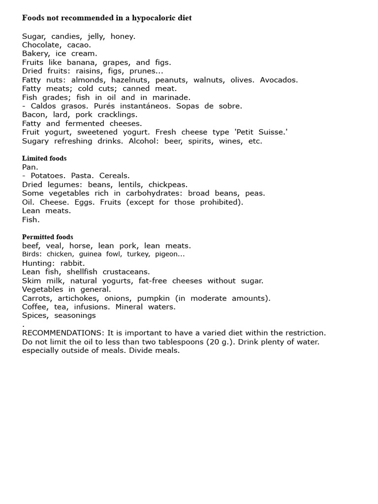 Foods Not Recommended in A Low-Calorie Diet | PDF