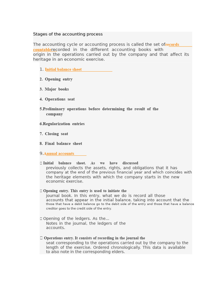 Key Stages of the Accounting Process | PDF | Debits And Credits ...