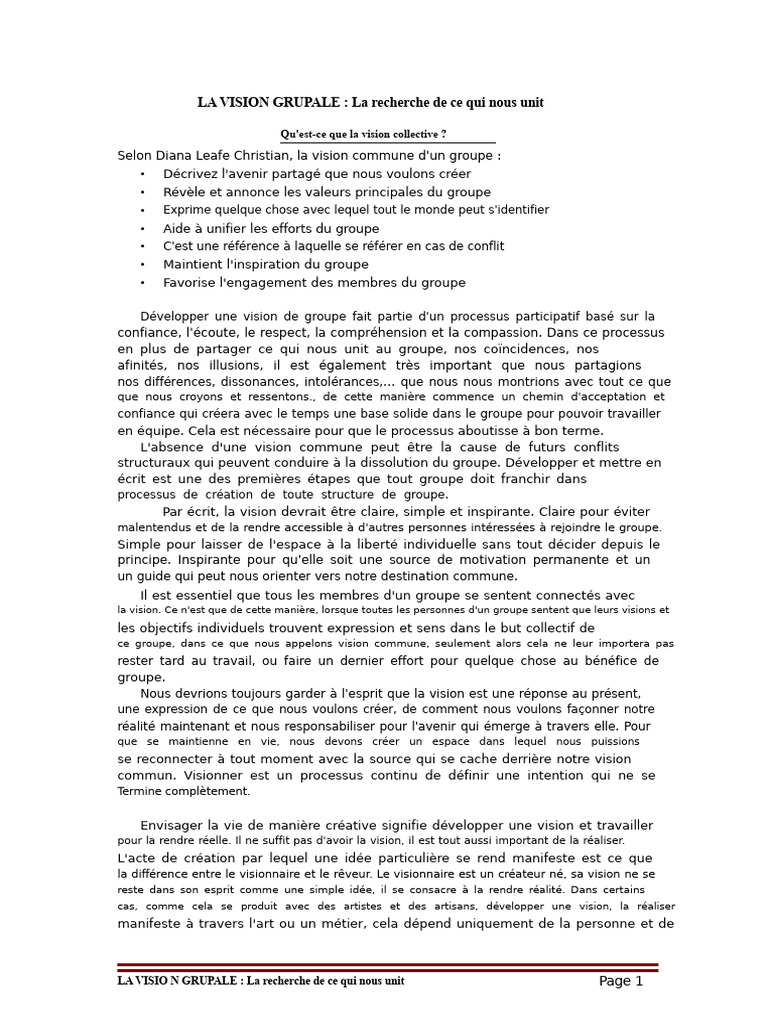 Vision Collective : Unité et Créativité | PDF | Créativité | Apprentissage