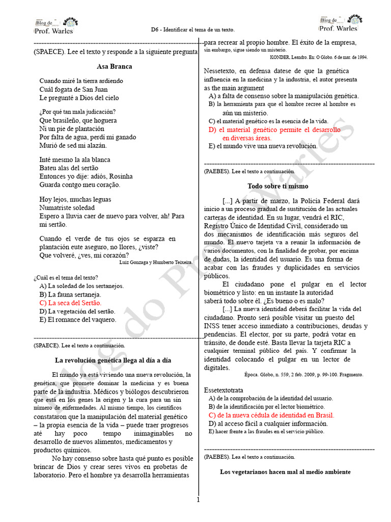 D6 (3 Serie - Educación Media - L.P - BLOG Del Prof. Warles) | PDF ...