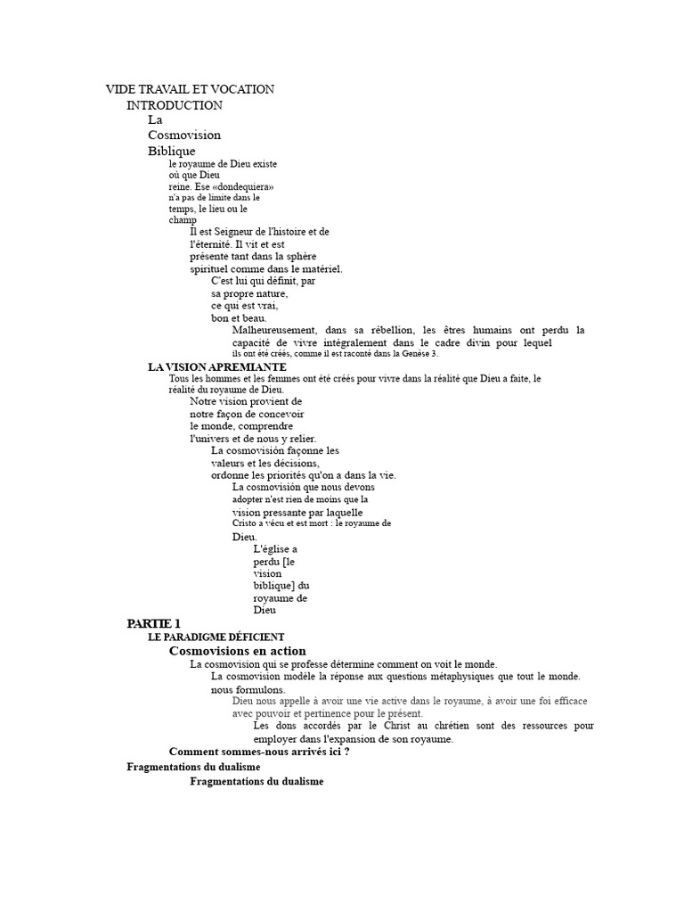Vocation et Cosmovision Biblique | PDF | Dieu | Mal