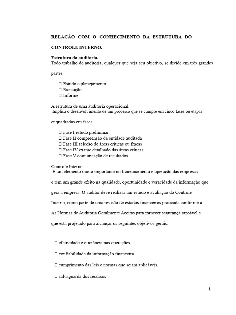 Estrutura do Controle Interno na Auditoria | PDF | Contabilidade ...