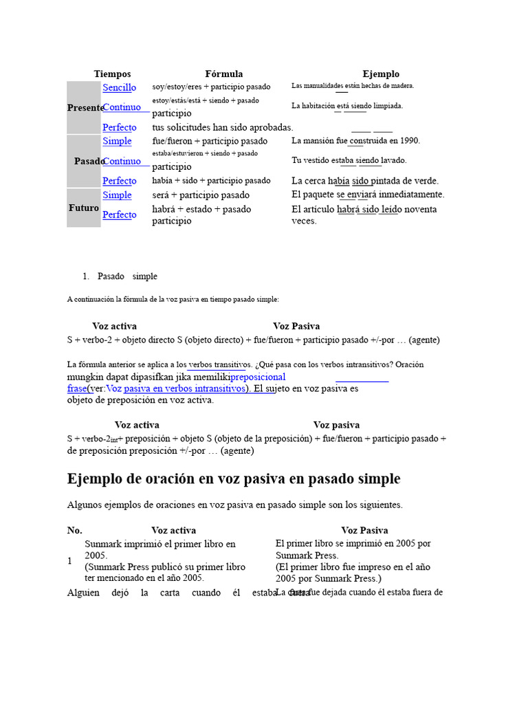 Voz Pasiva | PDF | Objeto (gramática) | Verbo